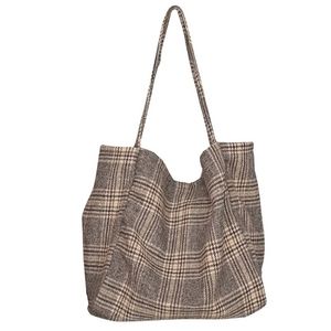 Oversized Plaid Bag - Brown